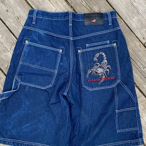 Vintage 90s Y2K EXCO Embroidered Jean Shorts Scorpion Size 30 Blue - Picture 5 of 7